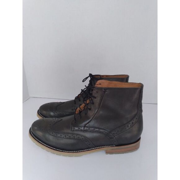 Classic Black Leather Wingtip Brogue Boot with Contrast Sole - Casual Dress Boot main image 4